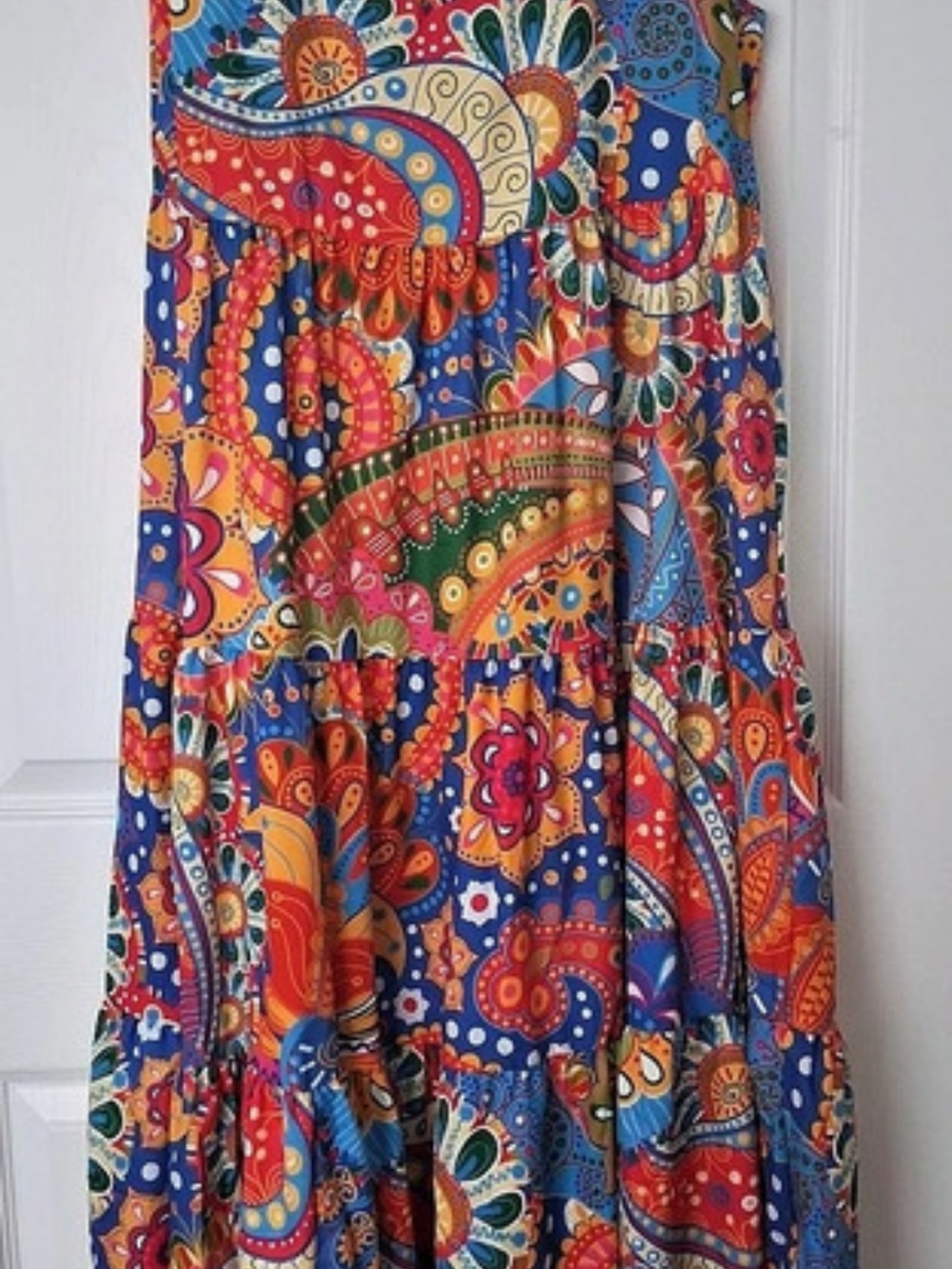 Paisley Midi Dress in Blue & Red Size Large Like New